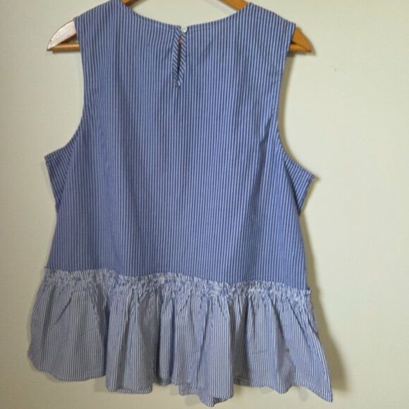 NEVER WORN TIME AND TRU PINSTRIPE SLEEVELESS COTTON RUFFLED TOP SIZE L - Picture 3 of 15